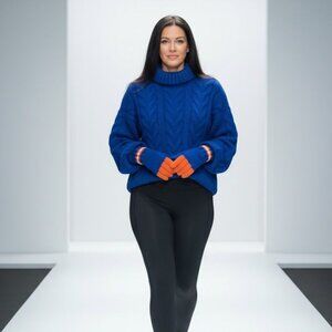 Blue and Orange Handknit Gloves Mittens For Women And Men